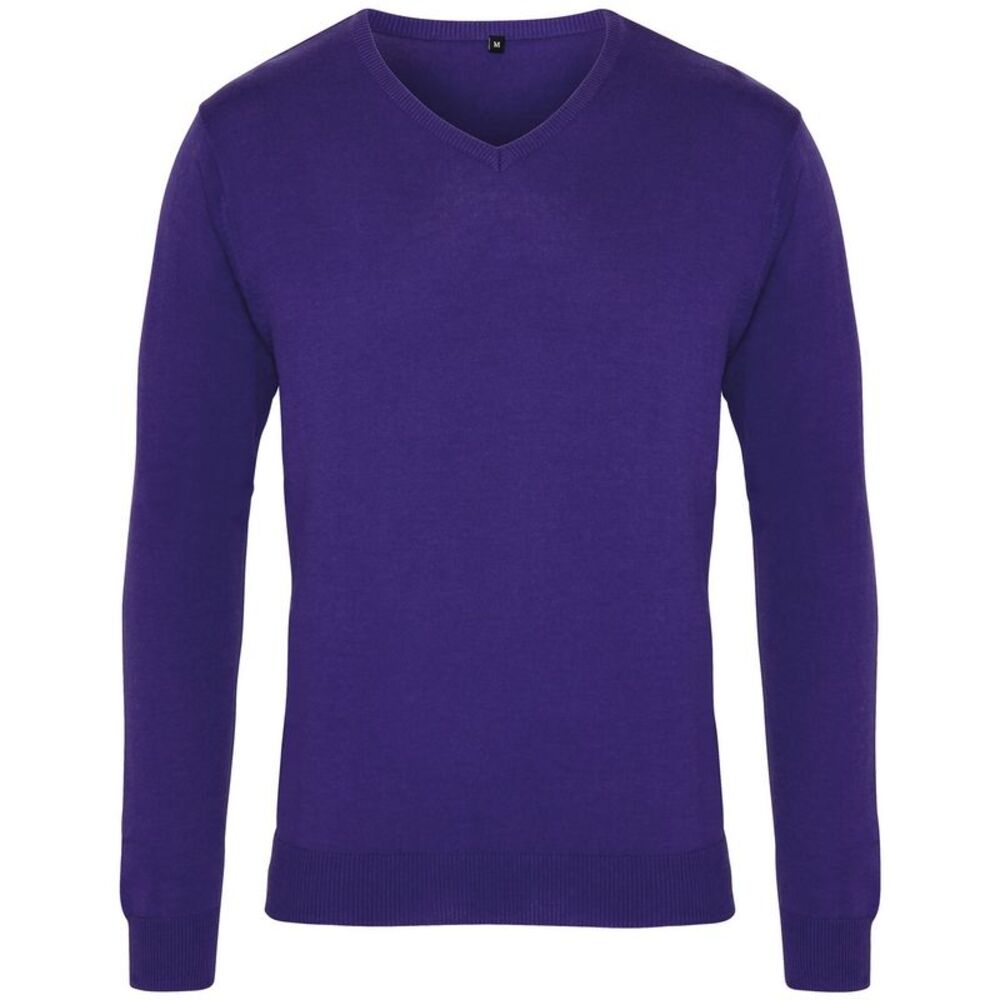 Premier Mens V-Neck Knitted Sweater Sweatshirt Workwear Sizes XS-4XL / Purple